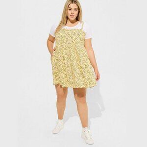 Torrid - Mini Challis Sleeveless Sundress in Tinted Roses Sundress Yellow​​​​